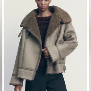 New Without Tags Zara Faux Leather Shearling Double Faced Jacket